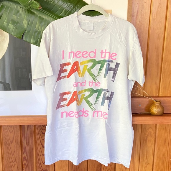 Vintage Tops - I need the earth and the earth needs me vintage early 90s distressed tshirt